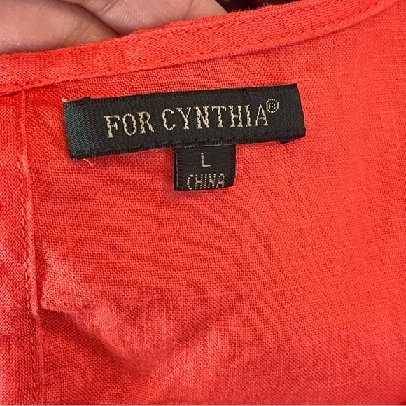 For Cynthia Top Lagenlook 100% Linen Coral Ruffle Sleeves Excellent Condition L - Picture 3 of 5